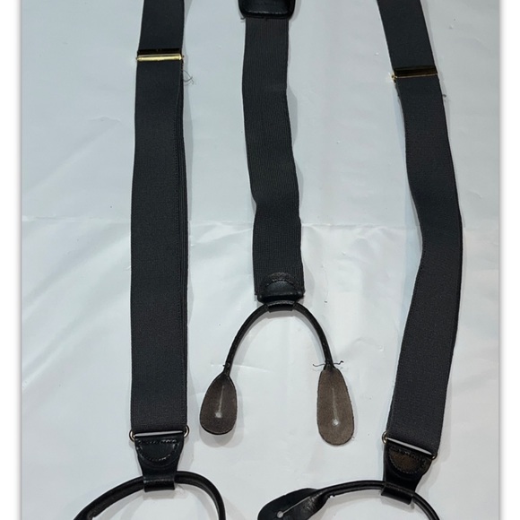 PELICAN DARK GRAY SUSPENDERS, BLACK leather Button straps, Brass Clips MEN’s USA - Picture 10 of 12